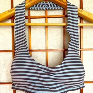 Light blue/charcoal grey stripe halter crop top by Fashion Brand Company.